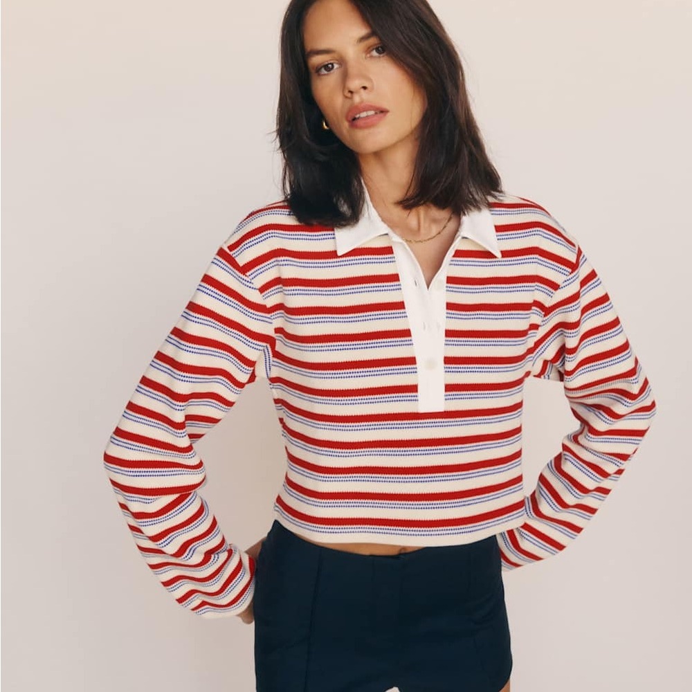 Reformation Anna Rugby Top -Striped Red and Blue Size Small